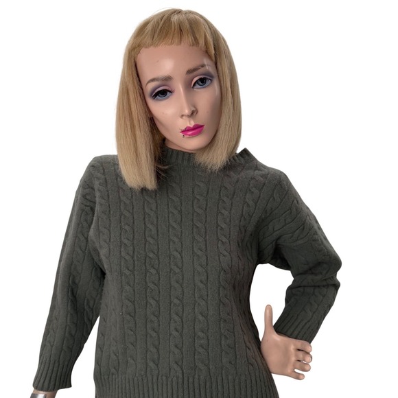 Aritzia Sunday Best Cable Knit Sweater  Merino Wool Green Old Money Sz Small - Picture 4 of 14